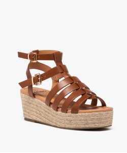 Sandales femme à talon compensé en corde avec multi-brides montantes
